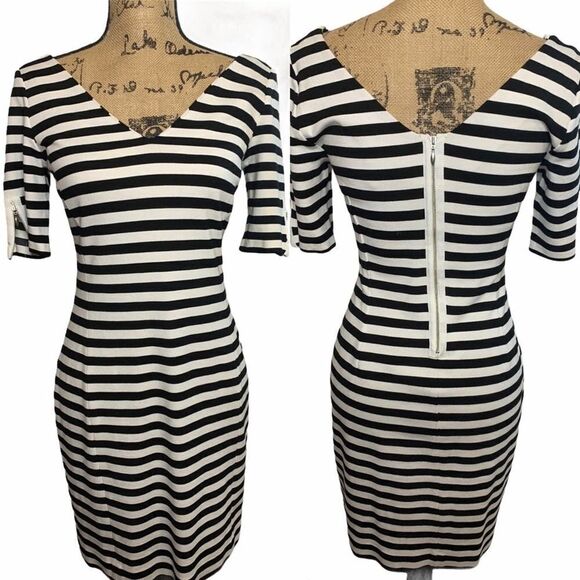 Banana Republic Black & White Stripe V-Neck Dress - Picture 1 of 8
